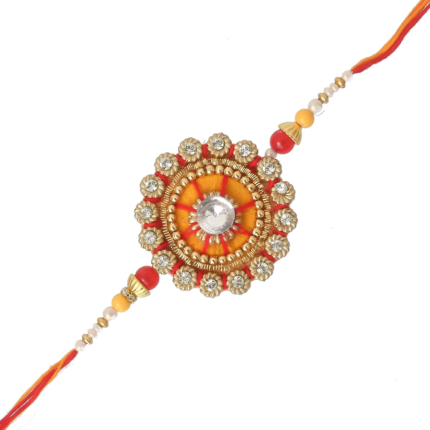 Designer Rakhi and Roli Chawal Pack, Best Wishes Greeting Card Kafalo