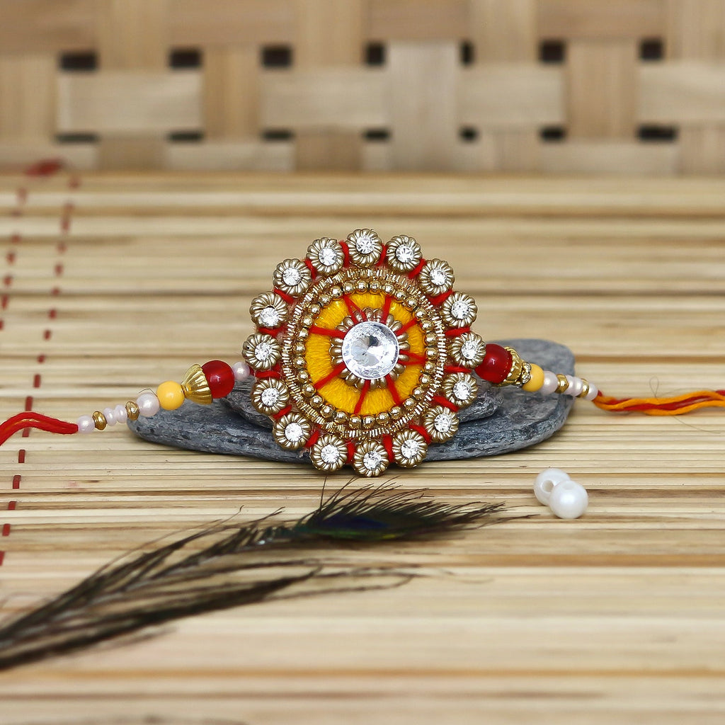 Designer Rakhi and Roli Chawal Pack, Best Wishes Greeting Card Kafalo