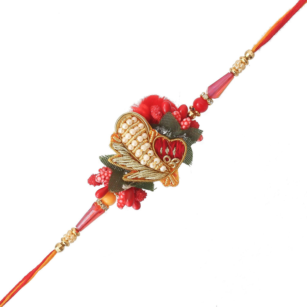 Designer Rakhi and Roli Chawal Pack, Best Wishes Greeting Card Kafalo