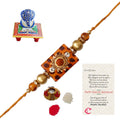 Stone Rudraksh Rakhi with Lord Ganesha on Marble Chowki and Roli Tikka Matki, Best Wishes Greeting Card Kafalo