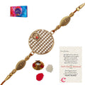 Designer Rakhi with Cadbury Celebrations Gift Pack of 7 Assorted Chocolates and Roli Tikka Matki, Best Wishes Greeting Card Kafalo