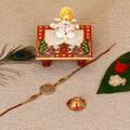 Designer Rakhi with Lord Ganesha Marble Chowki and Roli Tikka Matki Kafalo