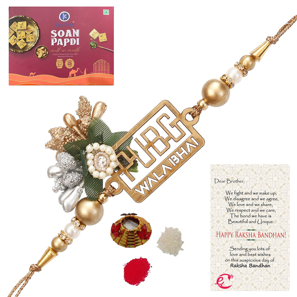 Designer Pubg Wala Bhai Rakhi with Soan Papdi (500 Gm) and Roli Tikka Matki, Best Wishes Greeting Card Kafalo