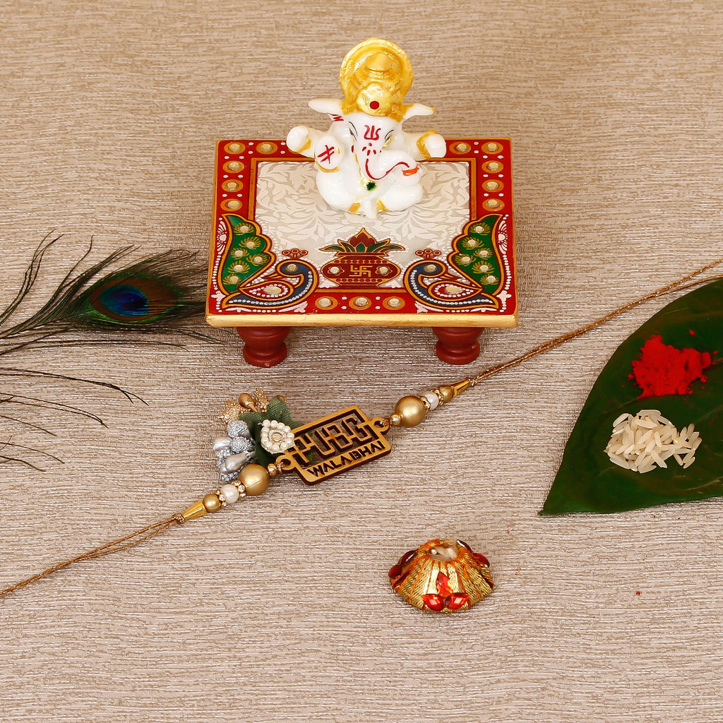 Designer Pubg Wala Bhai Rakhi with Lord Ganesha Marble Chowki and Roli Tikka Matki Kafalo