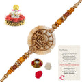 Designer Wooden Bhai Rakhi with Lord Ganesha Idol on Decorative Plate for Car & Home and Roli Tikka Matki, Best Wishes Greeting Card Kafalo