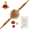 Designer Wooden Bhai Rakhi with Lord Ganesha Idol on Decorative Plate for Car & Home and Roli Tikka Matki, Best Wishes Greeting Card Kafalo