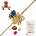 Designer Ganesha Mor Pankh Rakhi with Ridhi Sidhi Marble chowki and Roli Tikka Matki, Best Wishes Greeting Card Kafalo