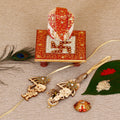 Designer Bhaiya Bhabhi Rakhi with Ridhi Sidhi Marble chowki and Roli Tikka Matki Kafalo