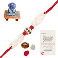 Designer Pearl Rakhi with Lord Ganesha on Marble Chowki and Roli Tikka Matki, Best Wishes Greeting Card Kafalo