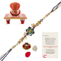 Designer Meenakari Rakhi with Ridhi Sidhi Marble chowki and Roli Tikka Matki, Best Wishes Greeting Card Kafalo