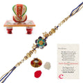 Designer Meenakari Rakhi with Lord Ganesha Marble Chowki and Roli Tikka Matki, Best Wishes Greeting Card Kafalo