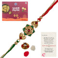 Designer Kundan Rakhi with Soan Papdi (500 Gm) and Roli Tikka Matki, Best Wishes Greeting Card Kafalo