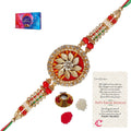 Designer Rakhi with Cadbury Celebrations Gift Pack of 7 Assorted Chocolates and Roli Tikka Matki, Best Wishes Greeting Card Kafalo