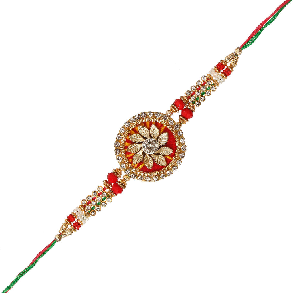 Designer Rakhi and Roli Chawal Pack, Best Wishes Greeting Card Kafalo
