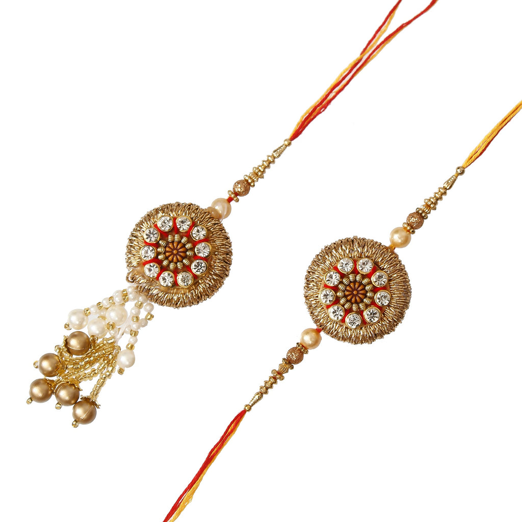 Designer Bhaiya Bhabhi Rakhi and Roli Chawal Pack, Best Wishes Greeting Card Kafalo