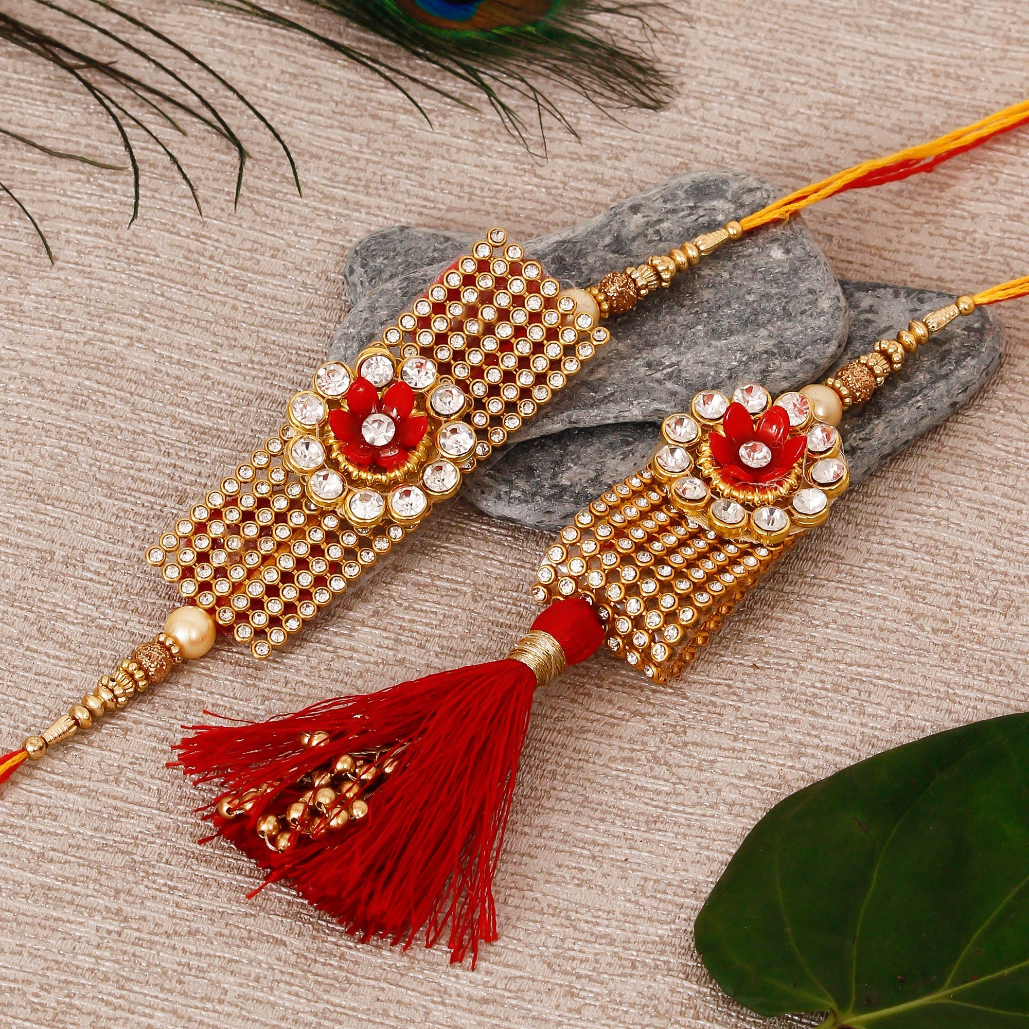 Designer Bhaiya Bhabhi Rakhi and Roli Chawal Pack, Best Wishes Greeting Card Kafalo