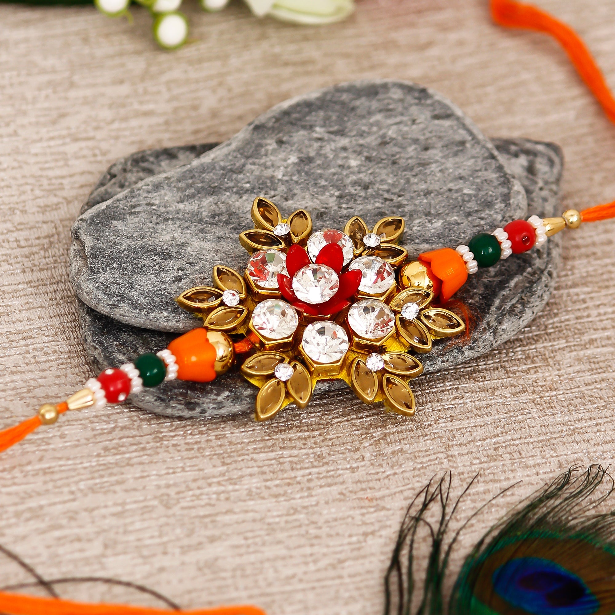 Designer Rakhi and Roli Chawal Pack, Best Wishes Greeting Card Kafalo