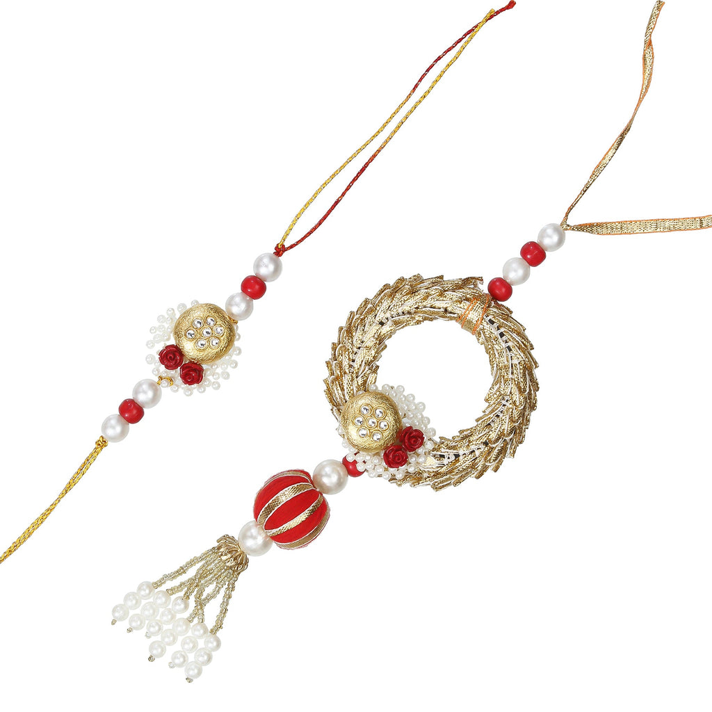 Designer Bhaiya Bhabhi Rakhi and Roli Chawal Pack, Best Wishes Greeting Card Kafalo