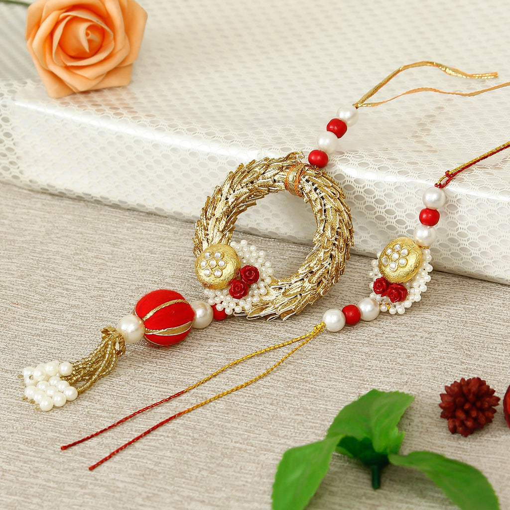 Designer Bhaiya Bhabhi Rakhi and Roli Chawal Pack, Best Wishes Greeting Card Kafalo