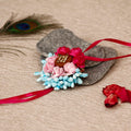 Designer Floral Rakhi and Roli Chawal Pack, Best Wishes Greeting Card Kafalo