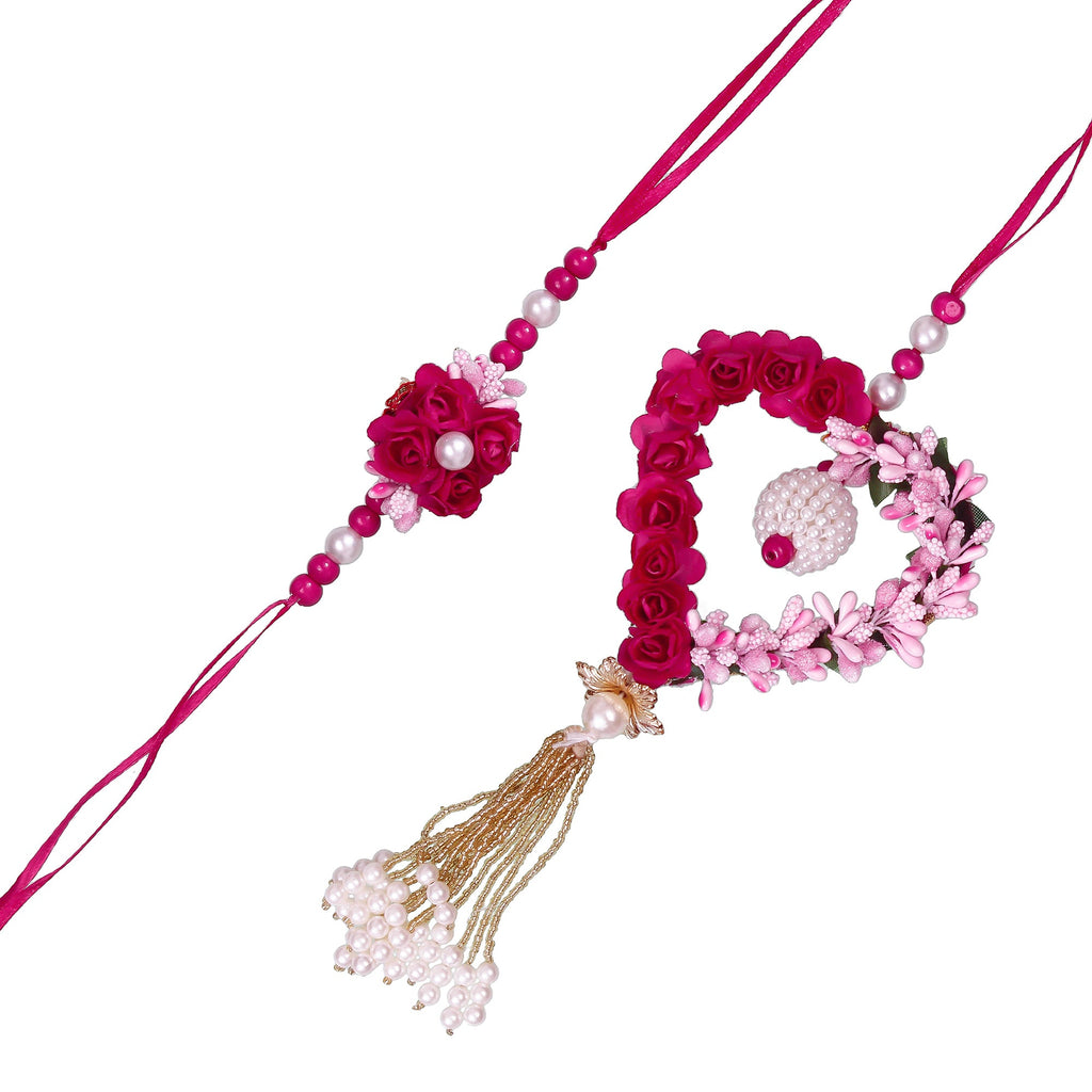 Floral and Heart Shape Bhaiya Bhabhi Rakhi Kafalo
