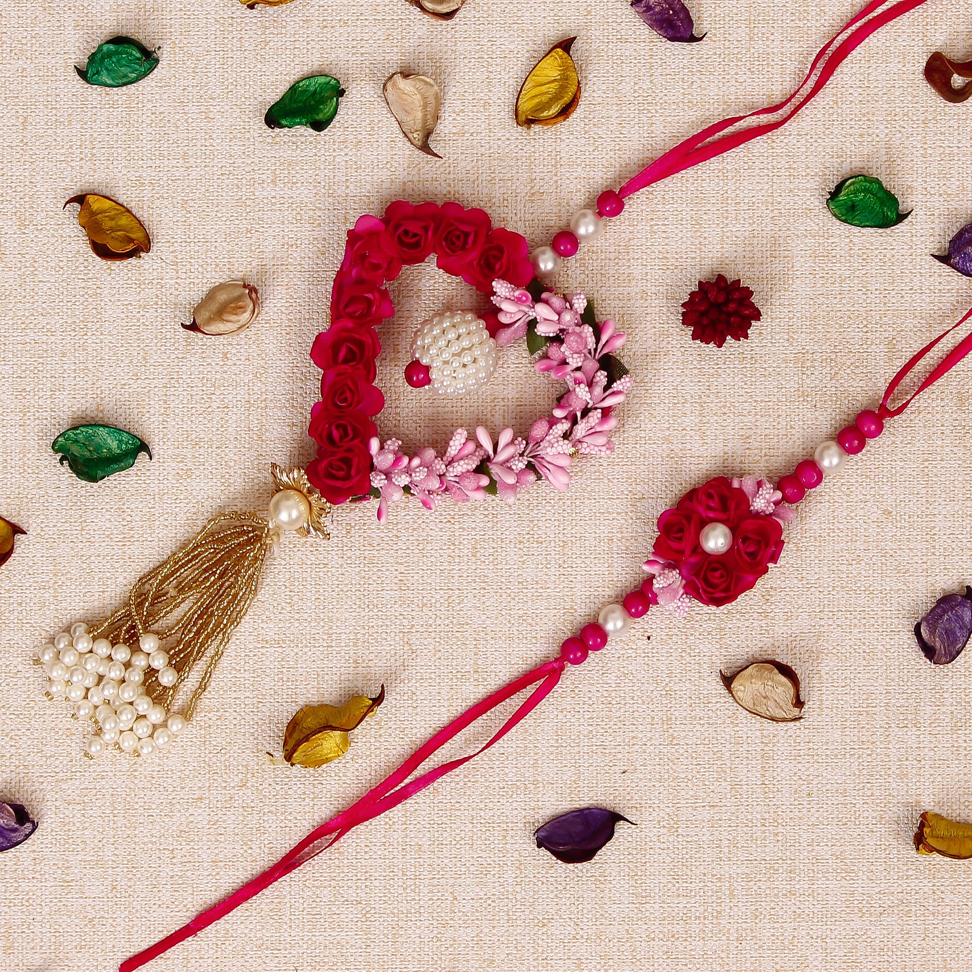 Floral and Heart Shape Bhaiya Bhabhi Rakhi Kafalo