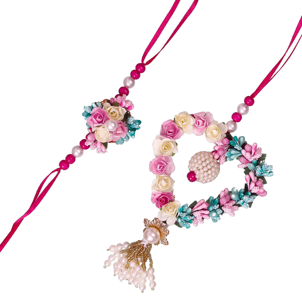 Floral and Heart Shape Bhaiya Bhabhi Rakhi Kafalo