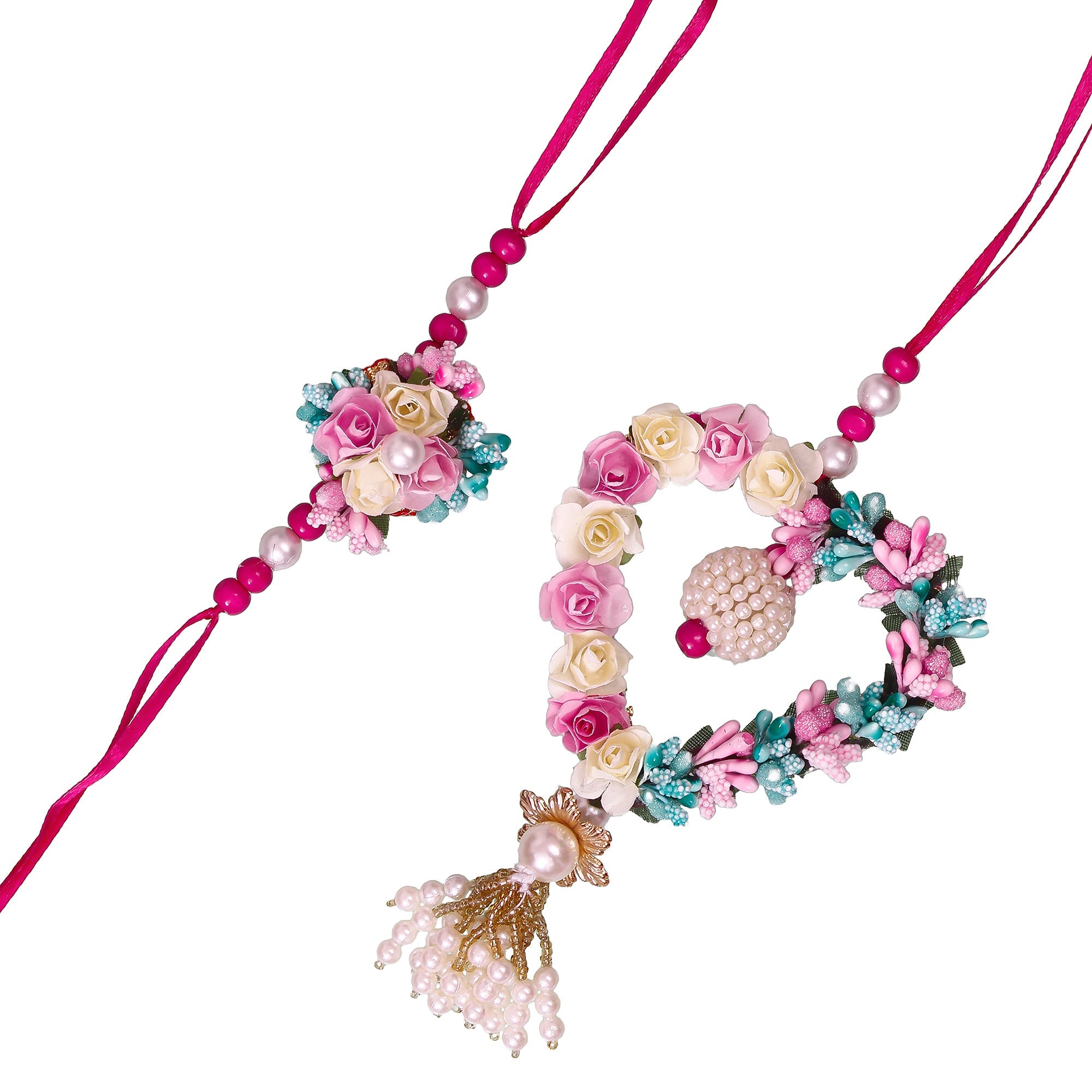 Floral and Heart Shape Bhaiya Bhabhi Rakhi and Roli Chawal Pack, Best Wishes Greeting Card Kafalo