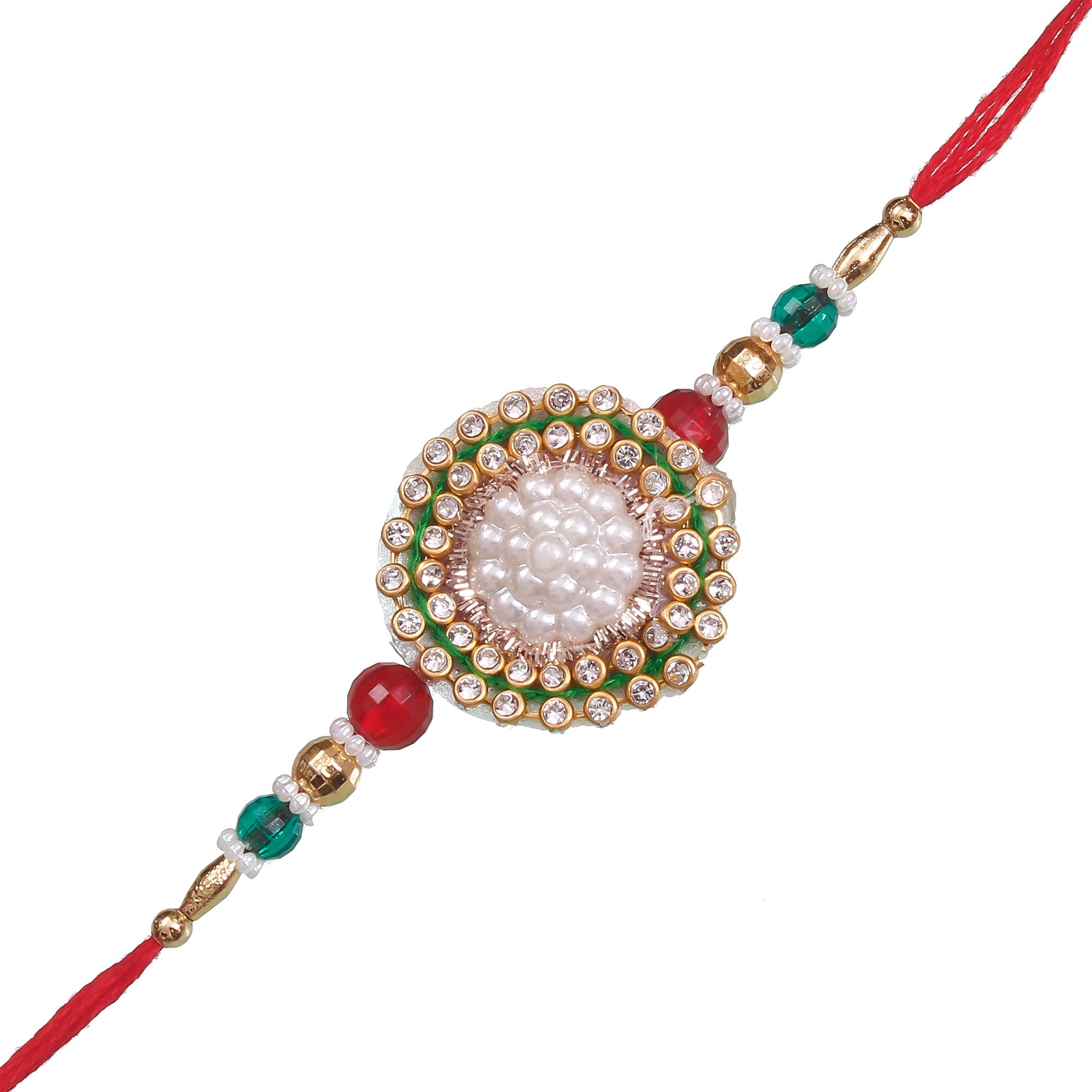 Designer Pearl Rakhi and Roli Chawal Pack, Best Wishes Greeting Card Kafalo