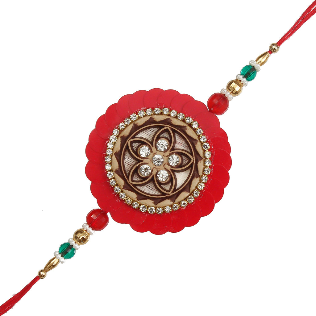 Designer Pearl Rakhi and Roli Chawal Pack, Best Wishes Greeting Card Kafalo