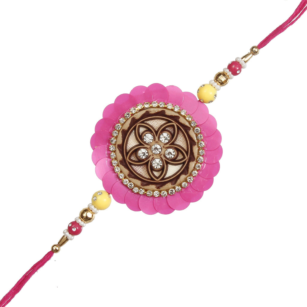 Designer Pearl Rakhi and Roli Chawal Pack, Best Wishes Greeting Card Kafalo