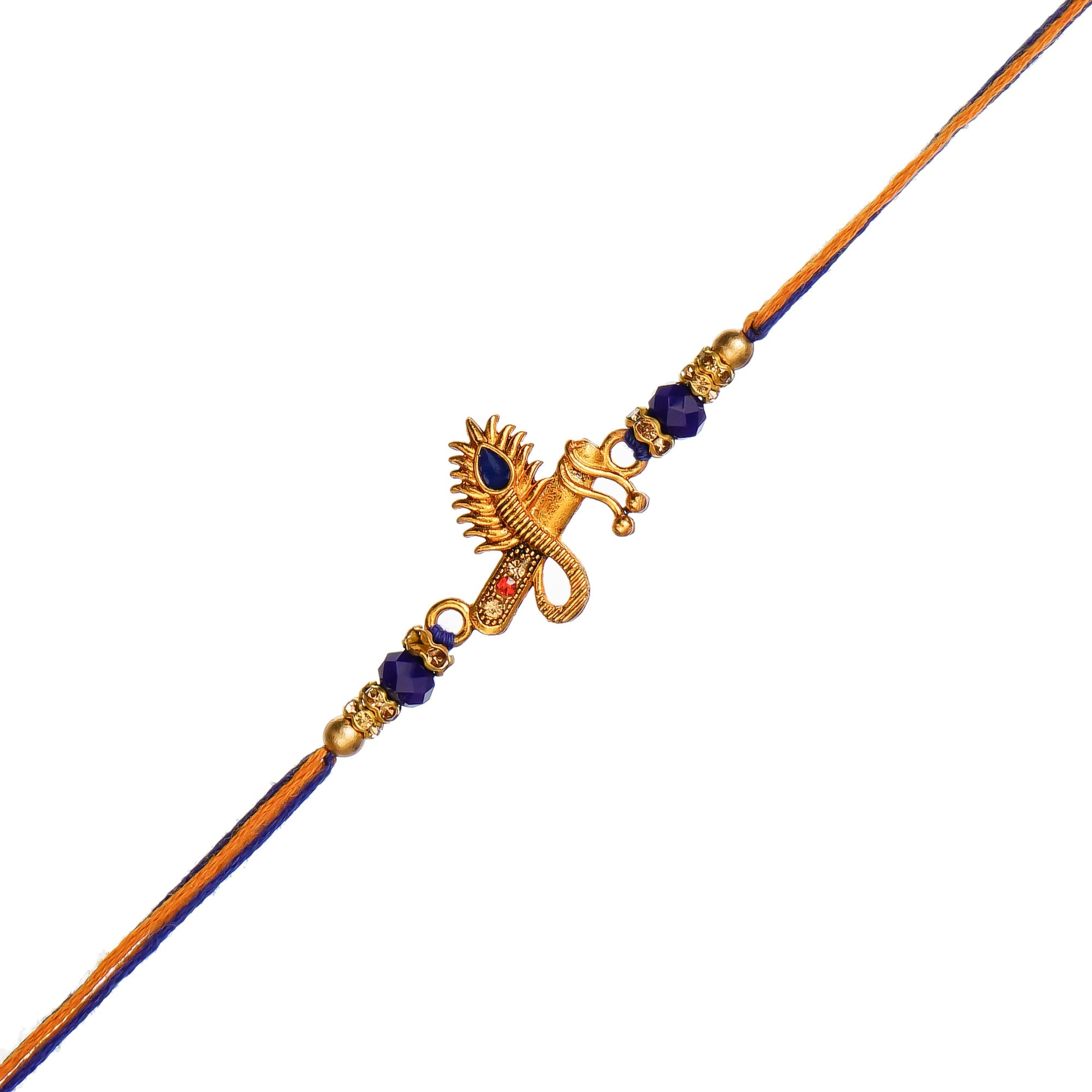 Designer Mor Pankh with Flute Rakhi and Roli Chawal Pack, Best Wishes Greeting Card Kafalo
