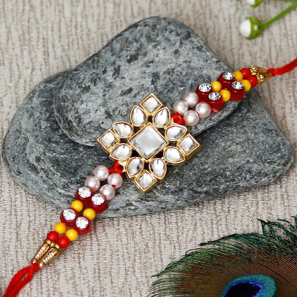 Designer Stone Work Rakhi and Roli Chawal Pack Kafalo