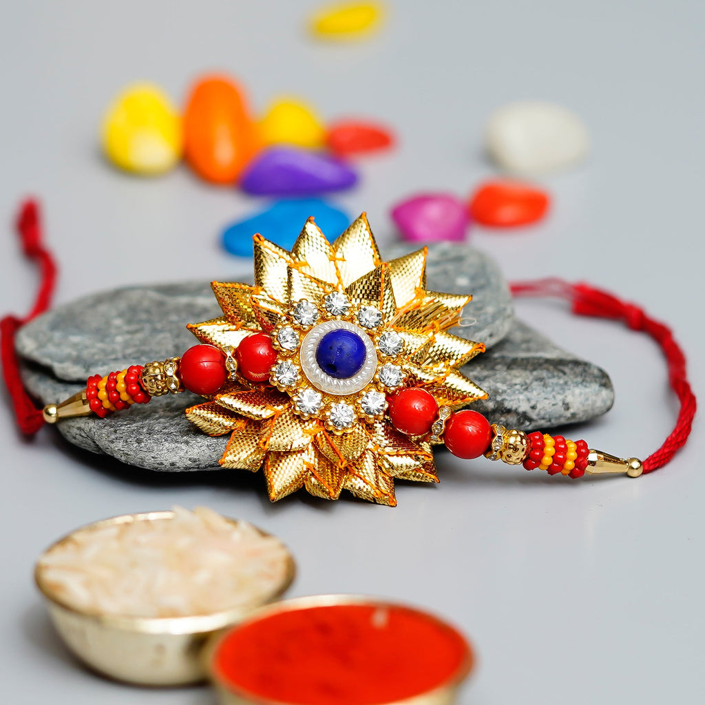 Designer Gota Patti Rakhi and Roli Chawal Pack Kafalo