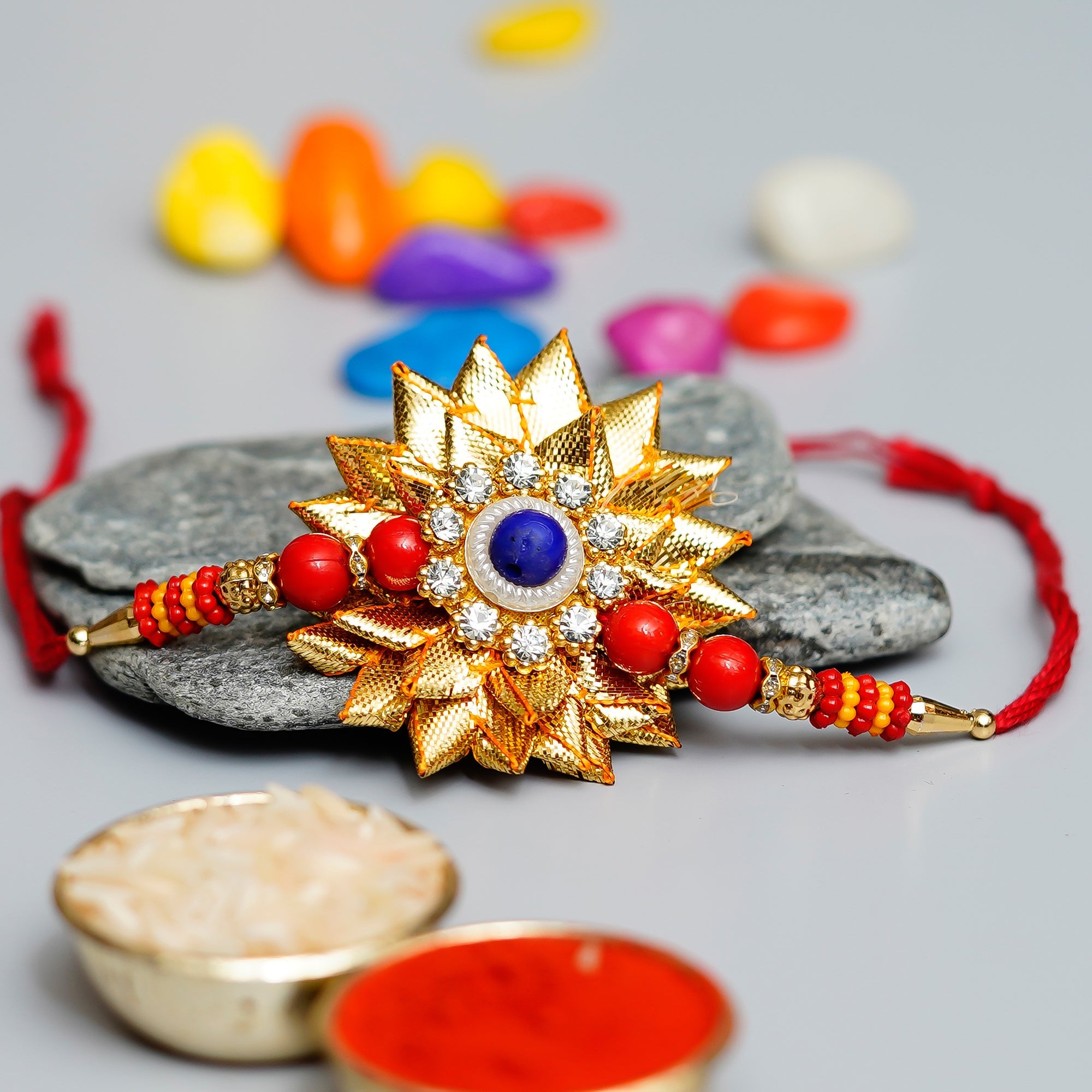 Designer Gota Patti Rakhi and Roli Chawal Pack Kafalo