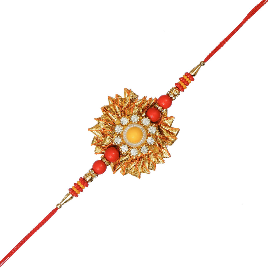 Designer Gota Patti Rakhi and Roli Chawal Pack Kafalo