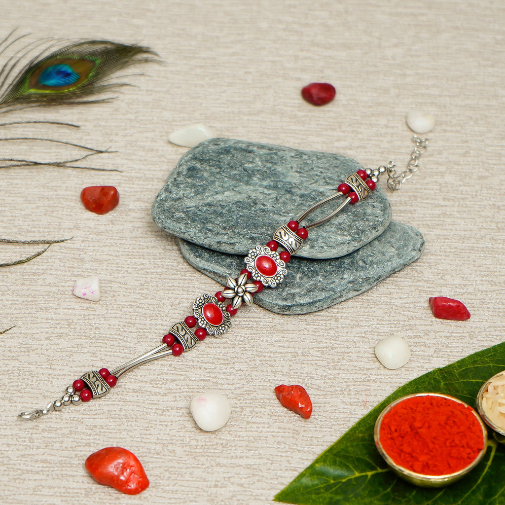 Designer Stone Rakhi and Roli Chawal Pack Kafalo