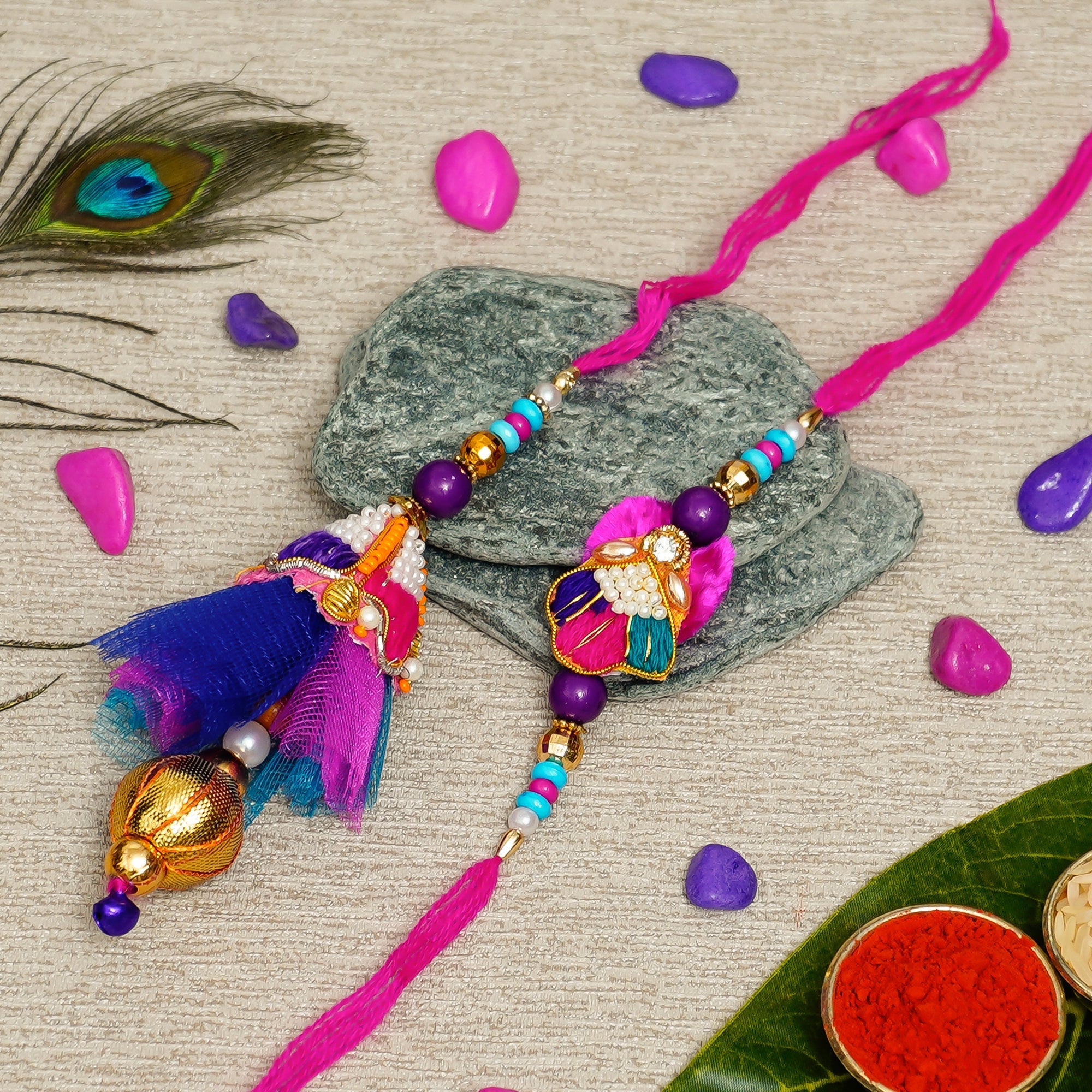 Designer Bhaiya Bhabhi Rakhi and Roli Chawal Pack Kafalo