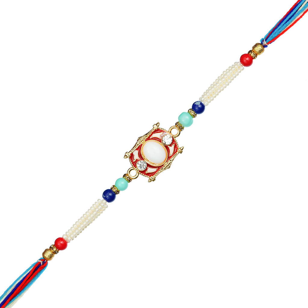 Designer Rakhi and Roli Chawal Pack, Best Wishes Greeting Card Kafalo