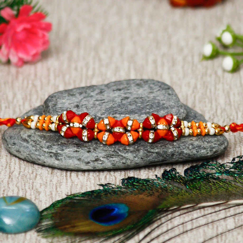 Designer Rakhi and Roli Chawal Pack, Best Wishes Greeting Card Kafalo