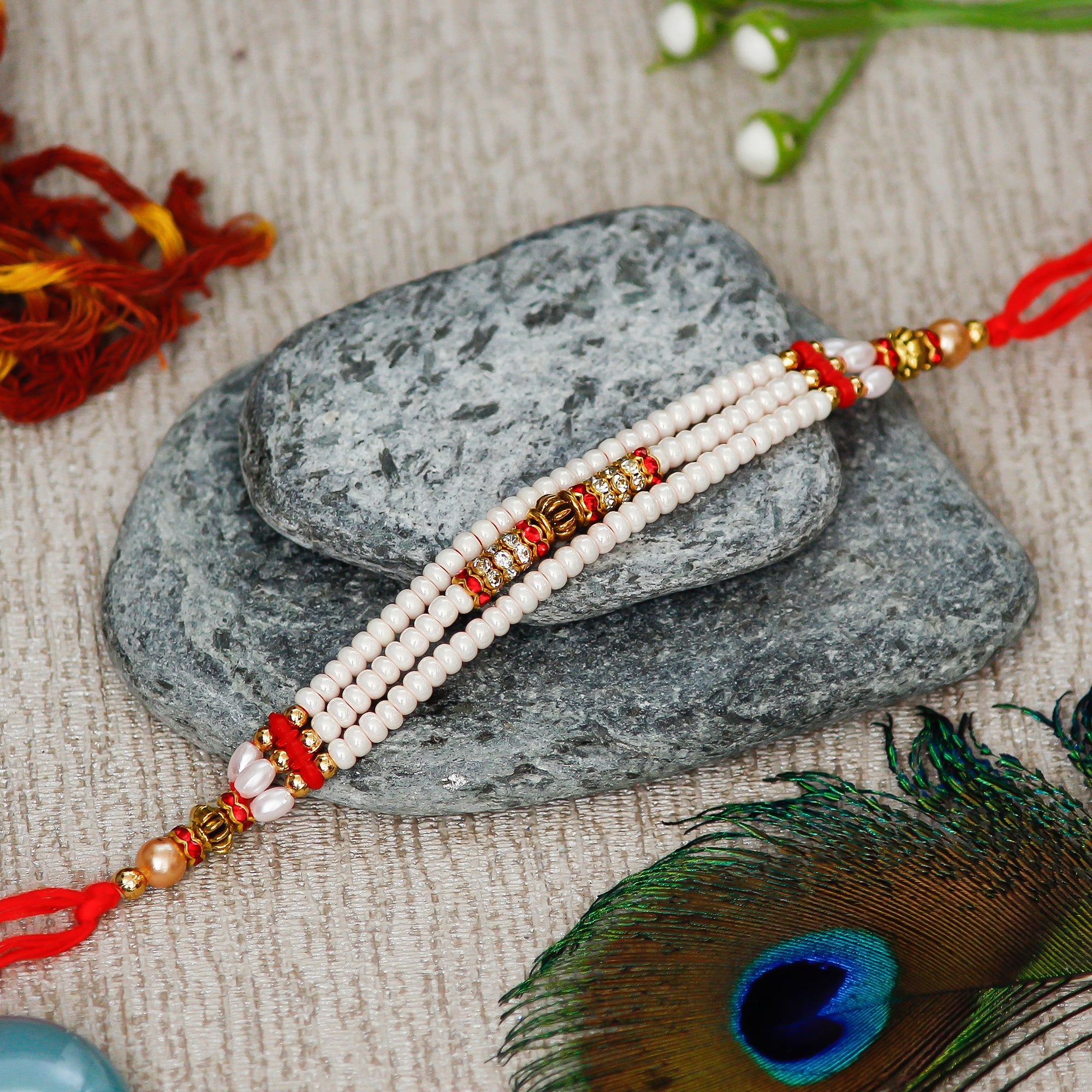 Designer Rakhi and Roli Chawal Pack, Best Wishes Greeting Card Kafalo
