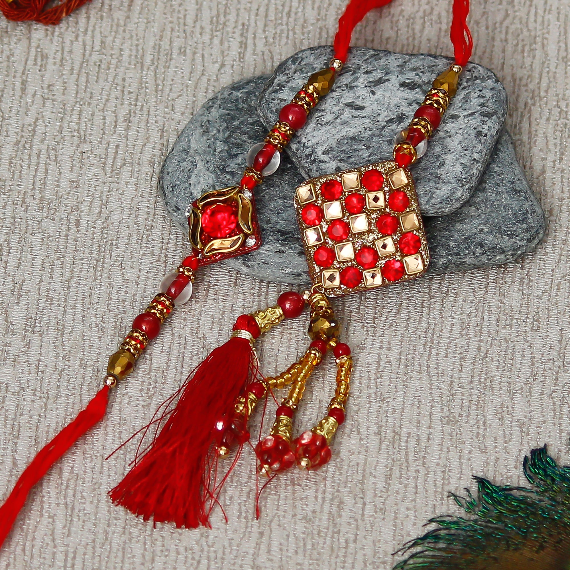 Designer Bhaiya Bhabhi Rakhi and Roli Chawal Pack Kafalo