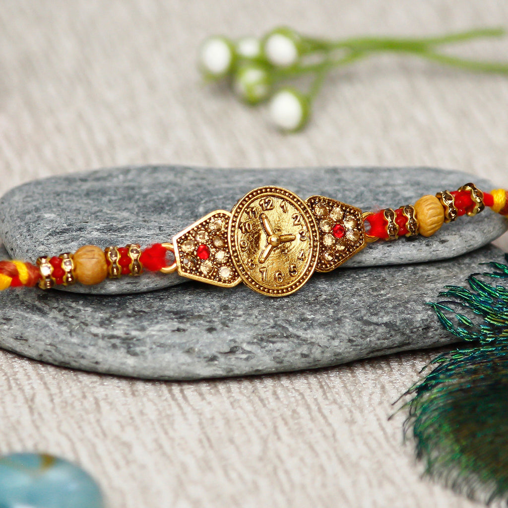 Designer Watch Pattern Rakhi and Roli Chawal Pack Kafalo