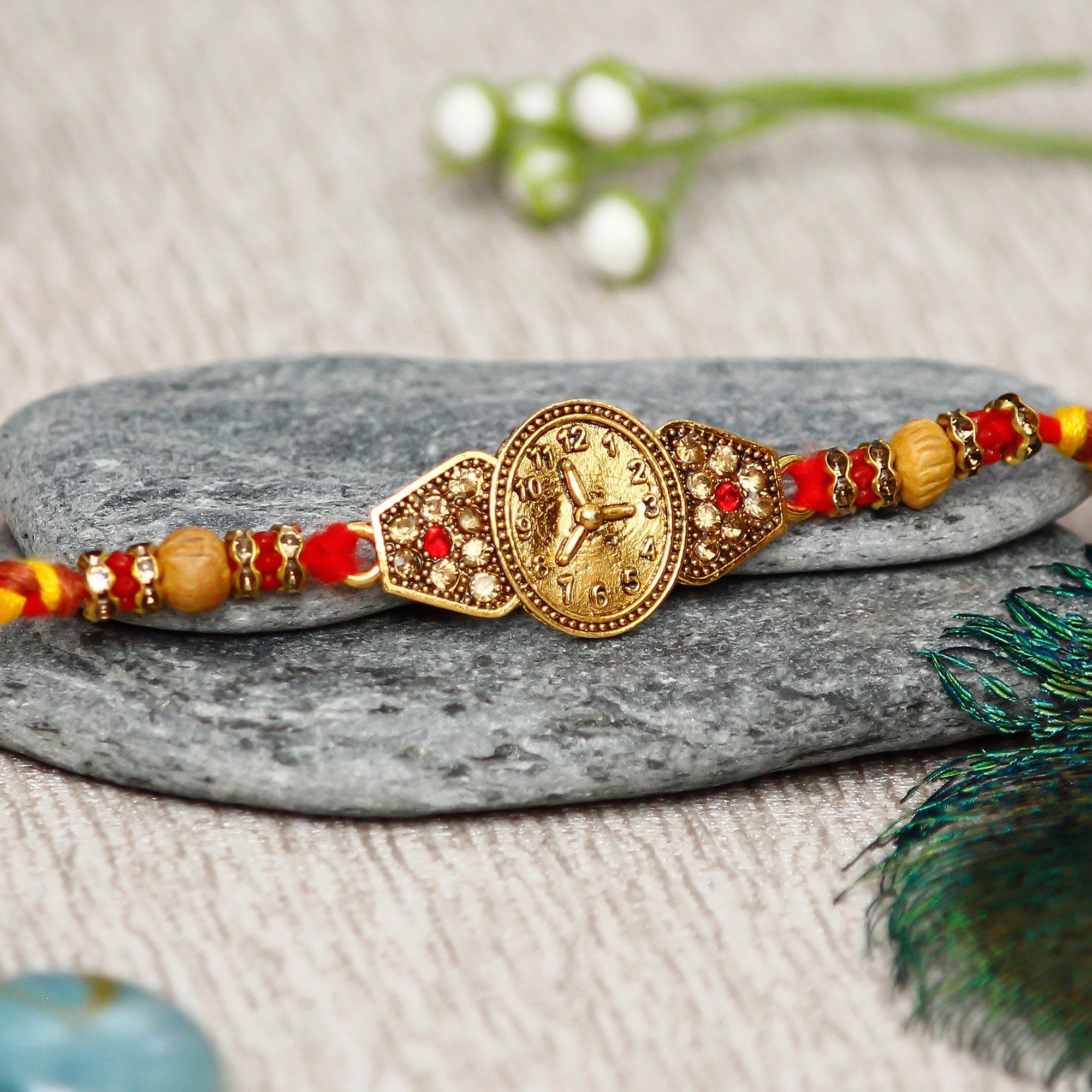 Designer Watch Pattern Rakhi and Roli Chawal Pack Kafalo