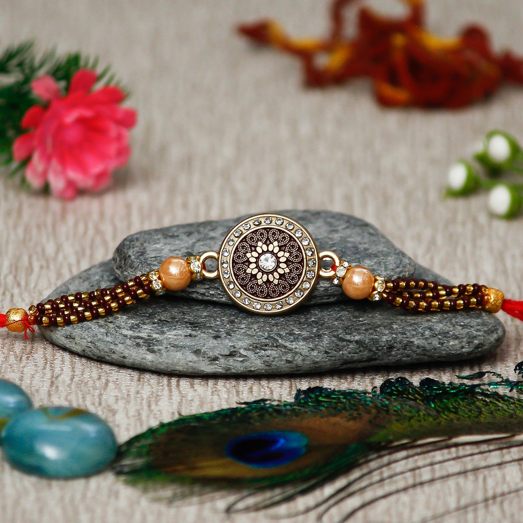 Designer Rakhi and Roli Chawal Pack, Best Wishes Greeting Card Kafalo