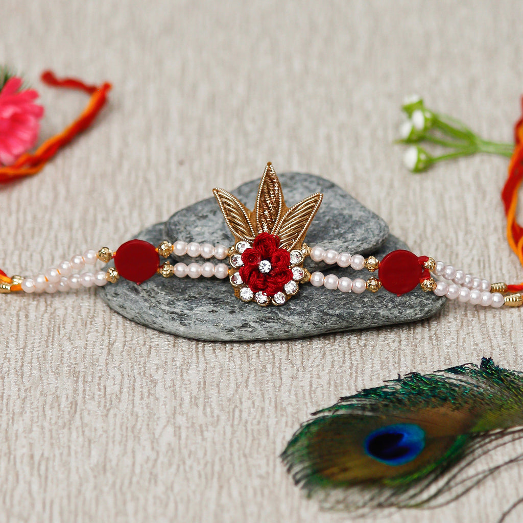 Designer  Handcrafted Rakhi and Roli Chawal Pack, Best Wishes Greeting Card Kafalo