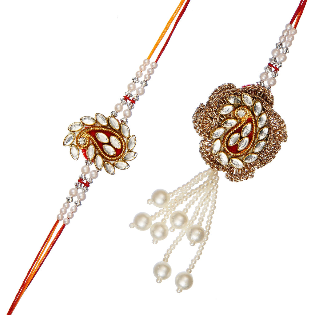 Designer Handcrafted Premium Bhaiya Bhabhi Rakhi and Roli Chawal Pack, Best Wishes Greeting Card Kafalo