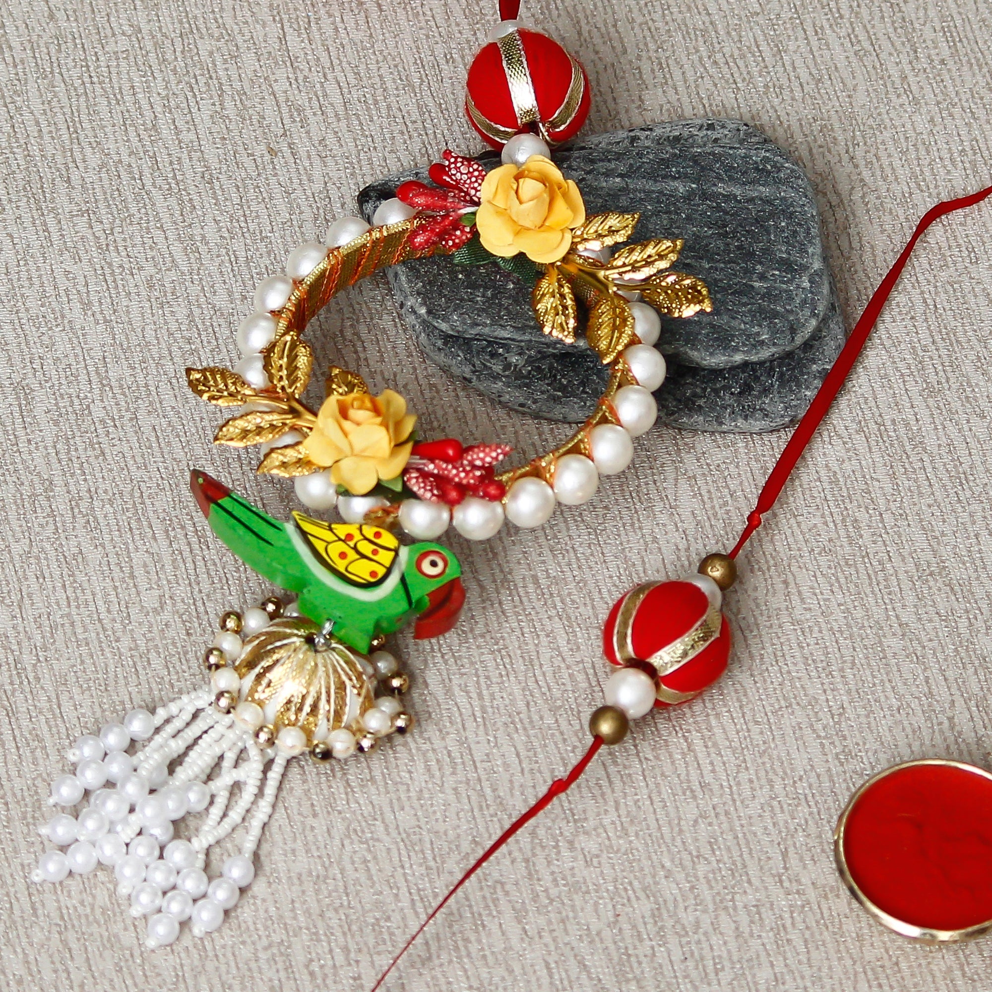 Designer Bhaiya Bhabhi Rakhi and Roli Chawal Pack Kafalo
