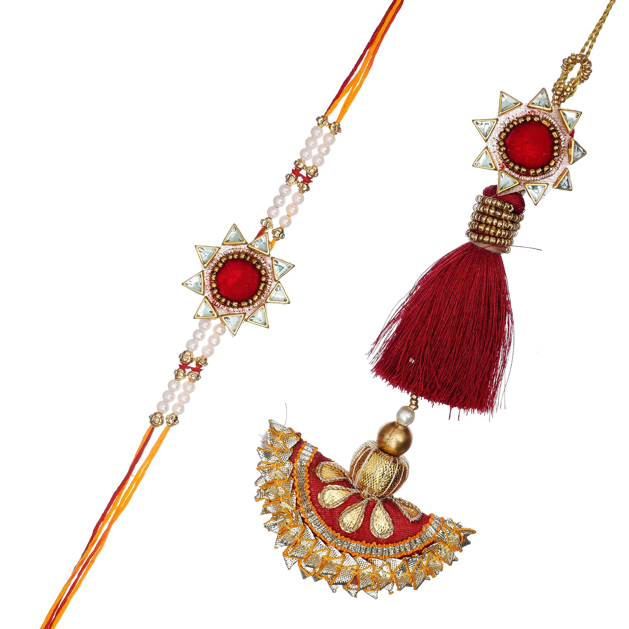 Designer Handcrafted Premium Bhaiya Bhabhi Rakhi and Roli Chawal Pack, Best Wishes Greeting Card Kafalo