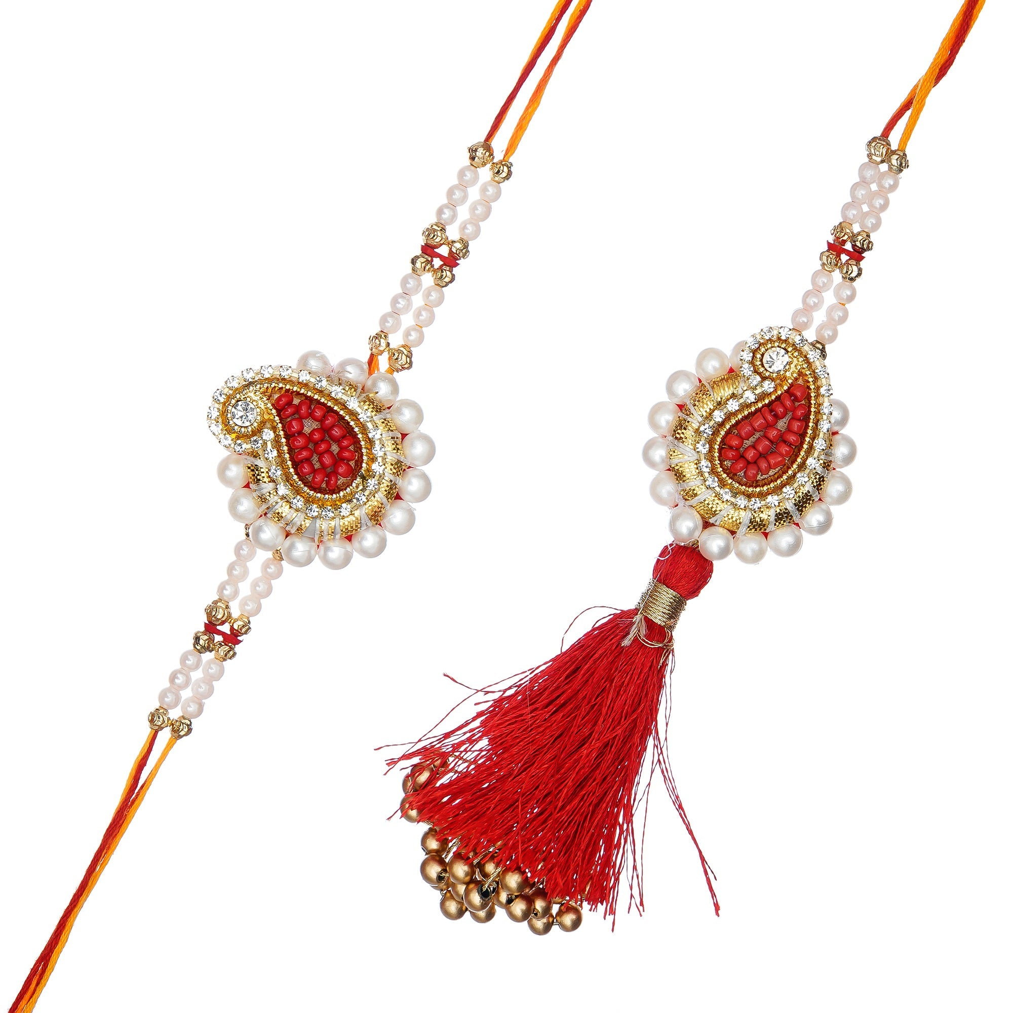 Designer Handcrafted Premium Bhaiya Bhabhi Rakhi and Roli Chawal Pack, Best Wishes Greeting Card Kafalo